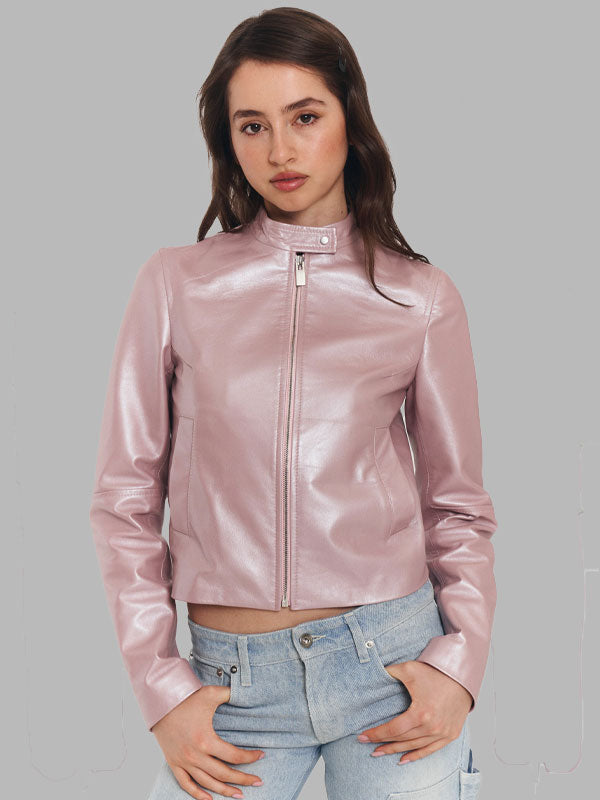 Julia Pink Leather Zip Jacket