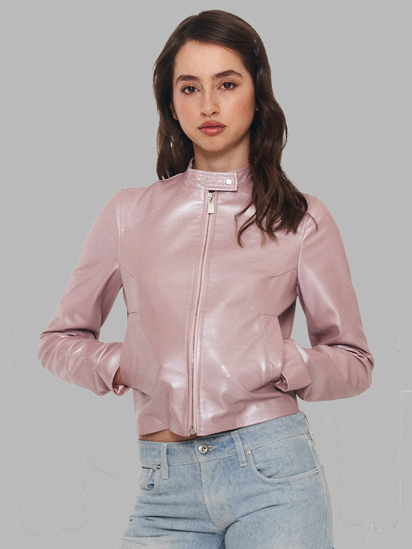 Julia Pink Leather Zip Jacket