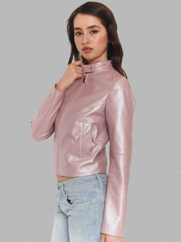 Julia Pink Leather Zip Jacket