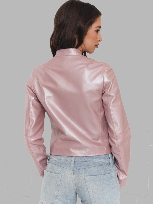 Julia Pink Leather Zip Jacket
