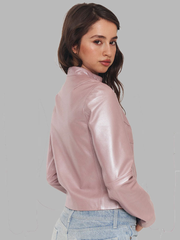 Julia Pink Leather Zip Jacket
