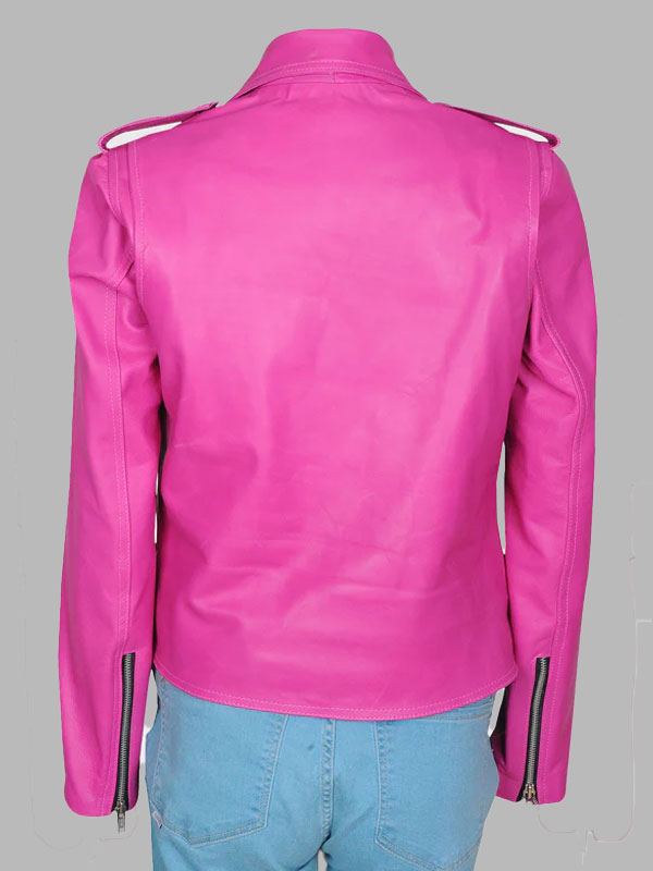 Robin Belt Style Pink Leather Jacket