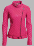 Women Shocking Pink Fashion Biker Leather Jacket