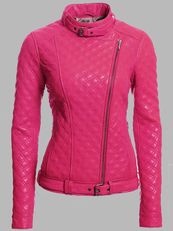 Women Shocking Pink Fashion Biker Leather Jacket