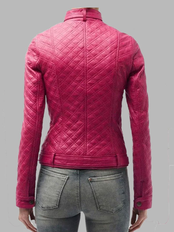 Women Shocking Pink Fashion Biker Leather Jacket