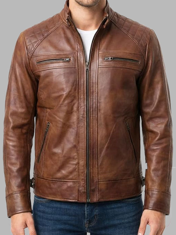 Harrison men Vintage Brown Leather Jacket