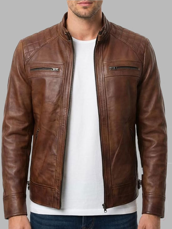Harrison men Vintage Brown Leather Jacket