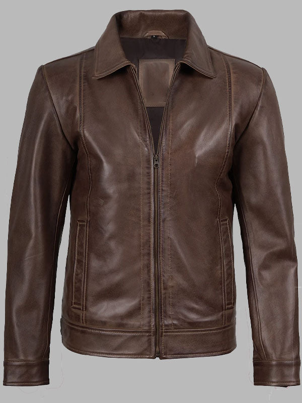 Thayer Men Brown Vintage Leather Jacket