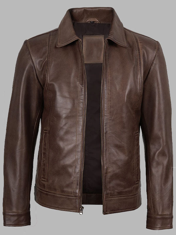 Thayer Men Brown Vintage Leather Jacket