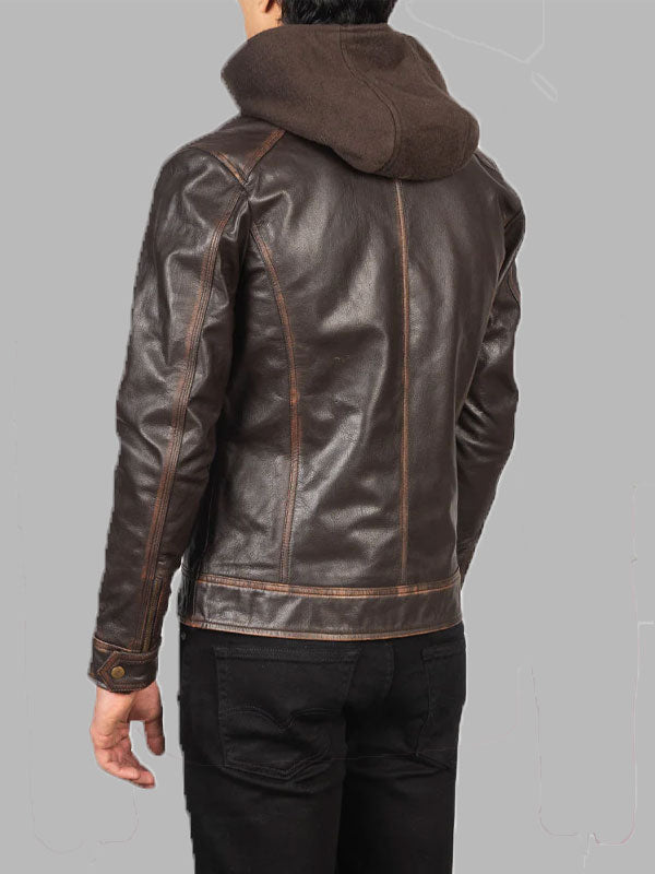 Samuel Vintage Brown Hooded Leather Biker Jacket