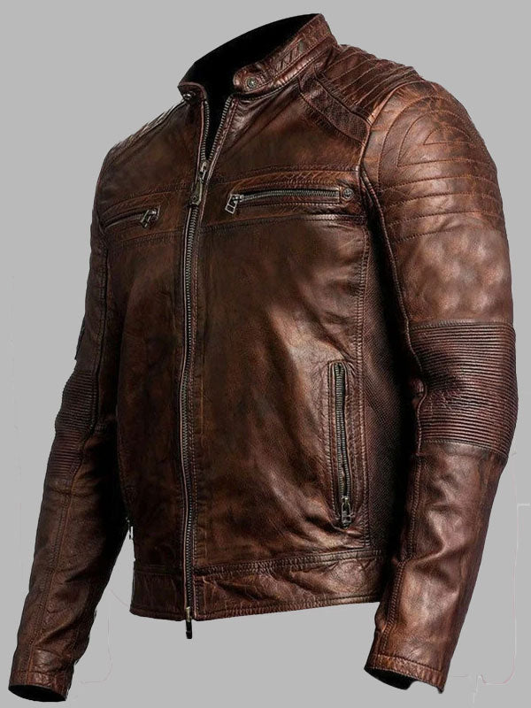 McMahon Biker Vintage Motorcycle Brown Cafe Racer Leather Jacket