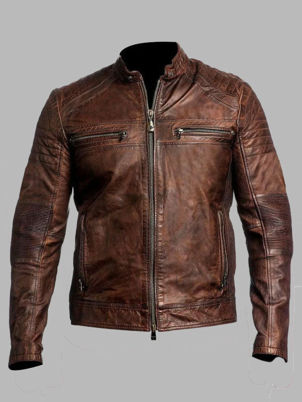 McMahon Biker Vintage Motorcycle Brown Cafe Racer Leather Jacket
