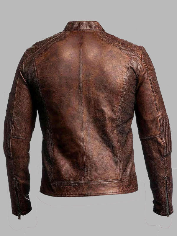McMahon Biker Vintage Motorcycle Brown Cafe Racer Leather Jacket