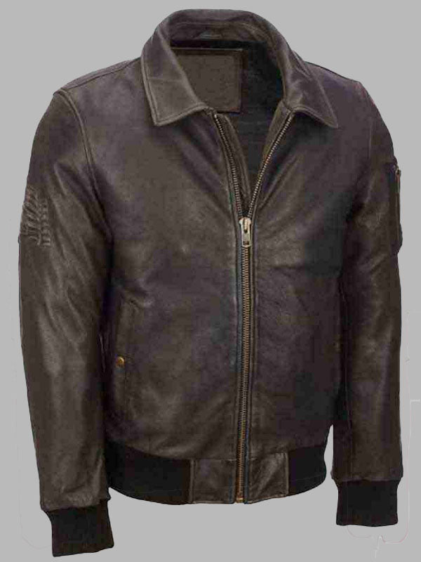 Mens Vintage Bomber Distressed Brown Jacket
