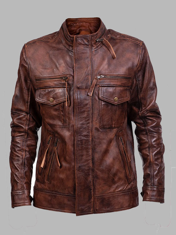 Mens Vintage Brown Distressed Leather Jacket