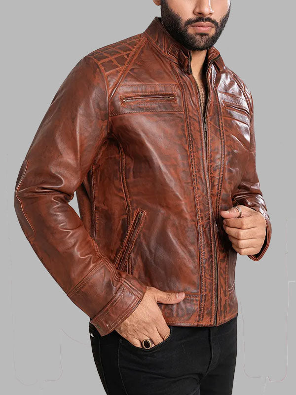 Hector Men Brown Vintage Leather Jacket