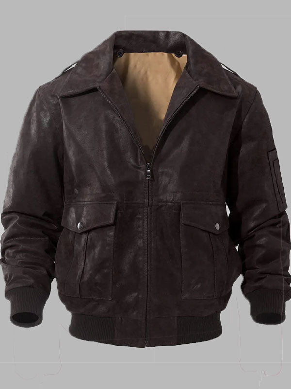 Michael Men’s Vintage Dark Brown Bomber Leather Jacket