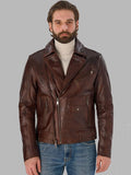 Washington Men Vintage Brown Genuine Leather Biker Jacket