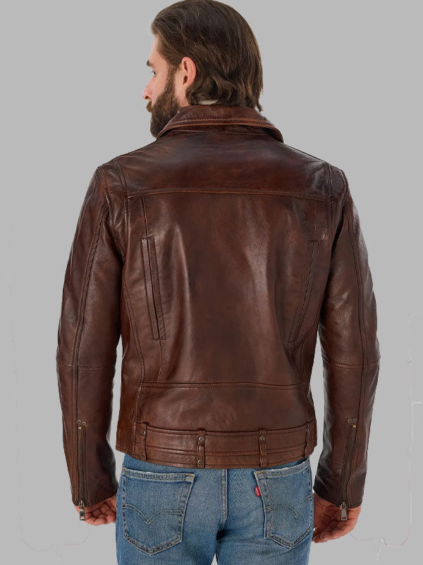 Washington Men Vintage Brown Genuine Leather Biker Jacket