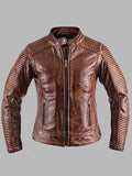 Christopher Men Vintage Style Distressed Brown Leather Zipper Jacket