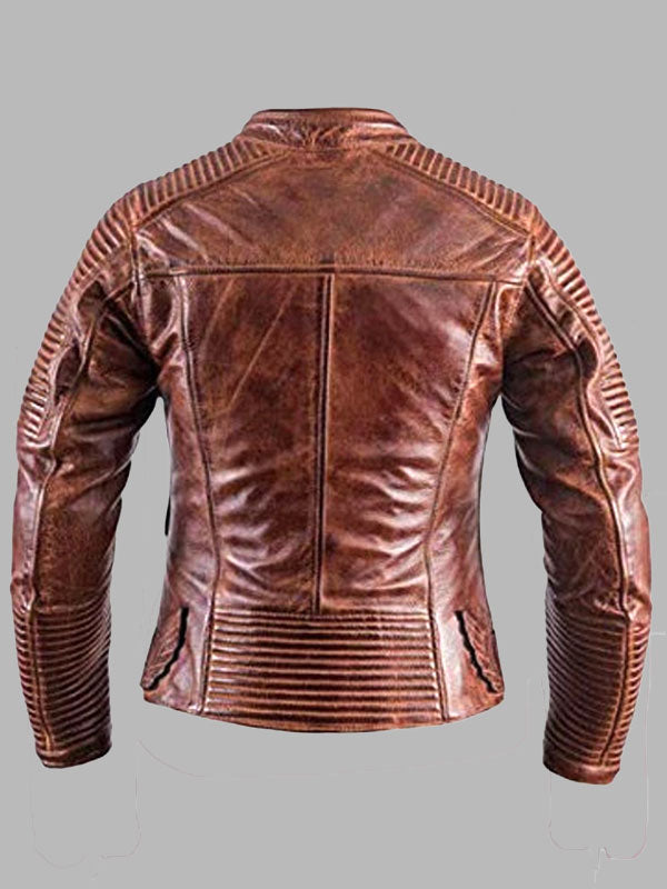 Christopher Men Vintage Style Distressed Brown Leather Zipper Jacket