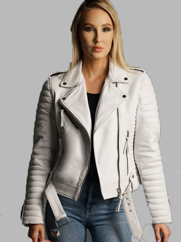 Perera White motorcycle leather jacket