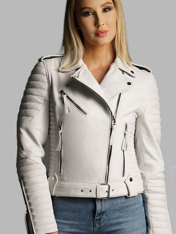 Perera White motorcycle leather jacket