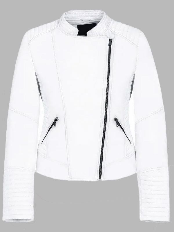 Doris Women's White Motorcycle Leather Jacket