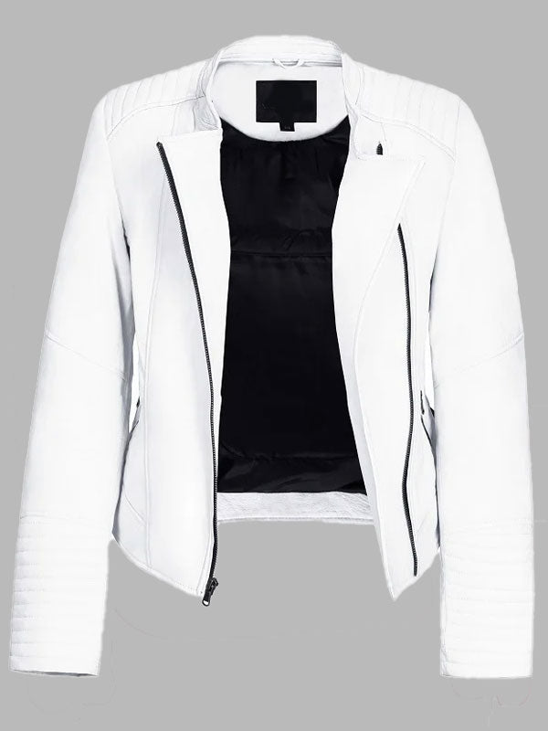 Doris Women's White Motorcycle Leather Jacket