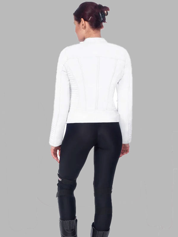 Doris Women's White Motorcycle Leather Jacket