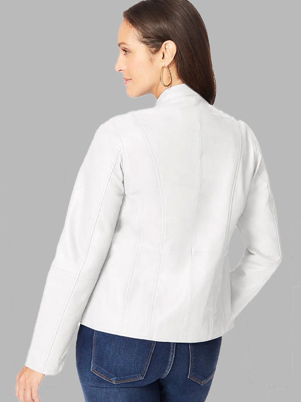 Carol White Zip Front Leather Jacket