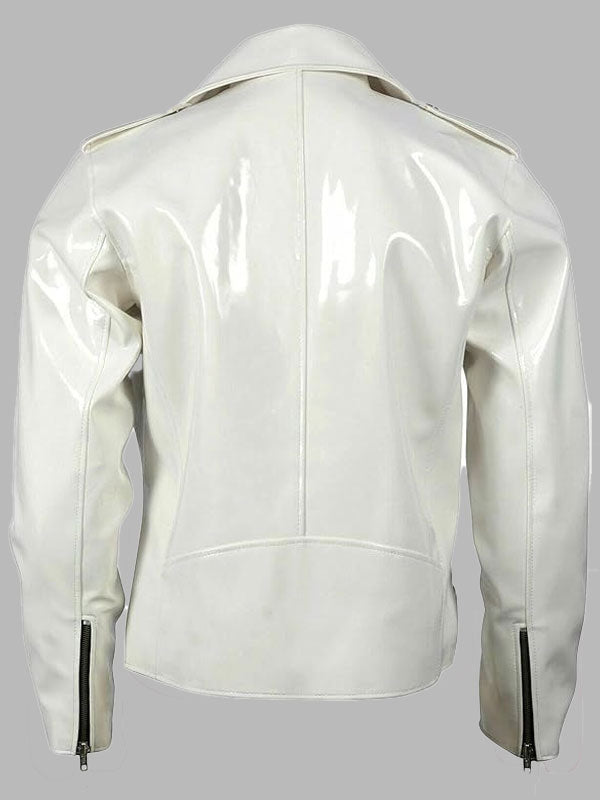 Women White Shiny Stylish Cafe Racer Biker Leather Jacket
