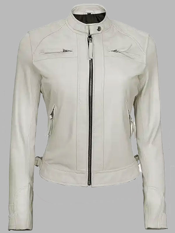 Engel White Diamond Moto Style Leather Jacket