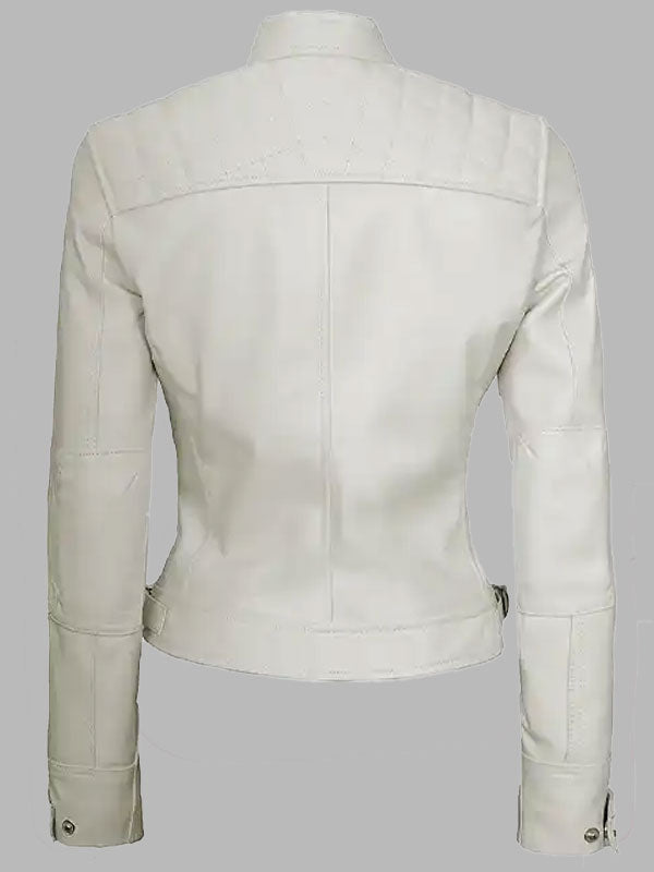 Engel White Diamond Moto Style Leather Jacket