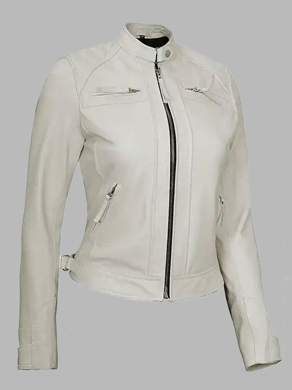 Engel White Diamond Moto Style Leather Jacket