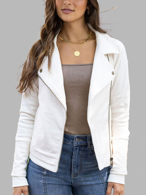 Fernandez White Leather Moto Jacket