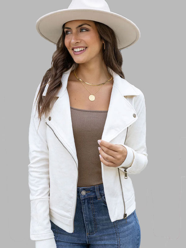 Fernandez White Leather Moto Jacket