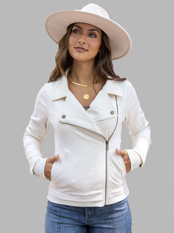 Fernandez White Leather Moto Jacket