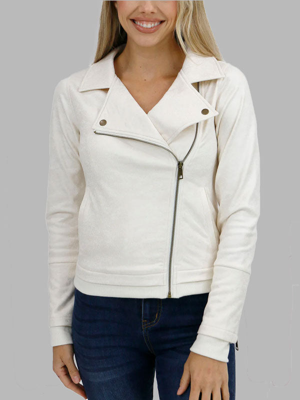 Fernandez White Leather Moto Jacket