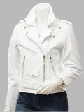 WOMEN'S WHITE LEATHER BIKER JACKET