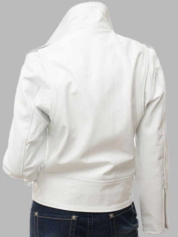 WOMEN'S WHITE LEATHER BIKER JACKET