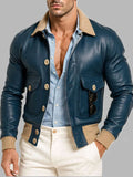 Men’s Blue Leather Aviator Jacket