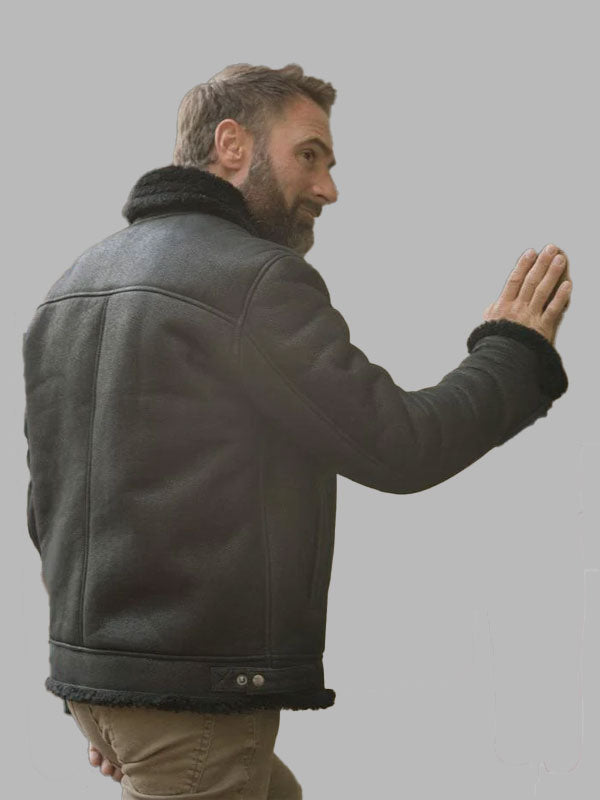 Men Shearling Black Leather Bomber Jacket