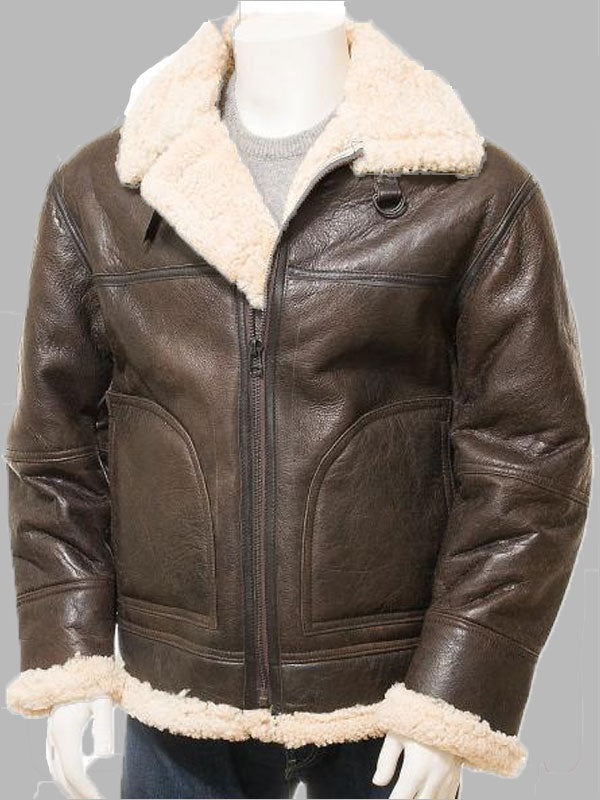 Men Vintage Brown Shearling Sheepskin Jacket