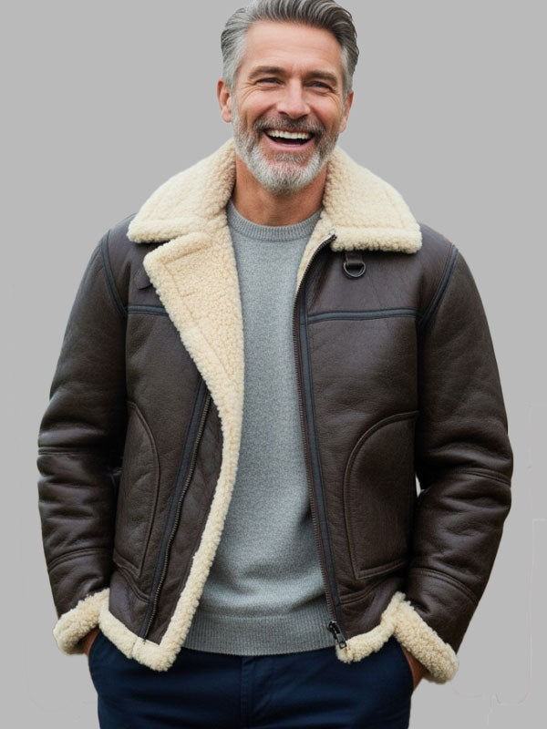 Men Vintage Brown Shearling Sheepskin Jacket
