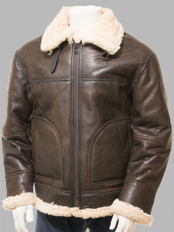Men Vintage Brown Shearling Sheepskin Jacket
