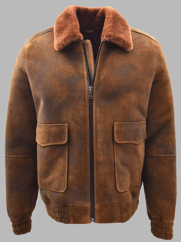 Men’s Vintage Brown Sheepskin Flying Shearling Jacket