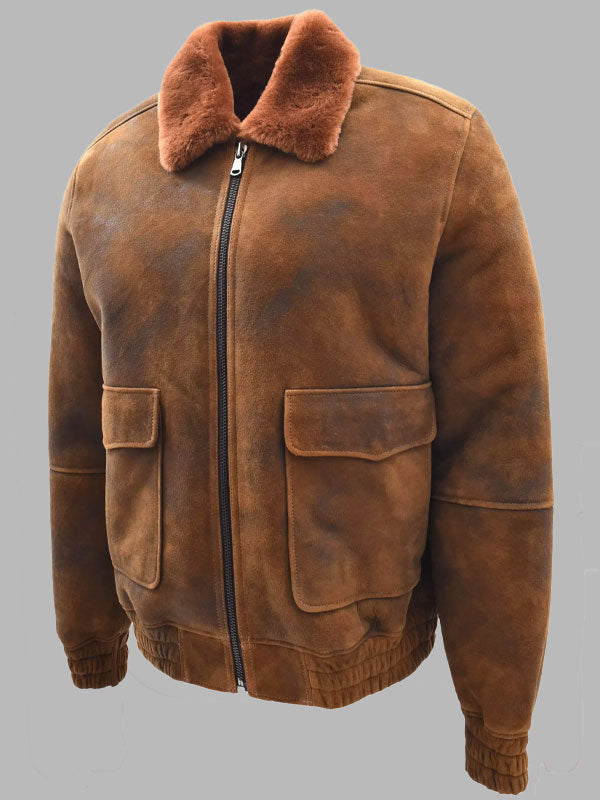 Men’s Vintage Brown Sheepskin Flying Shearling Jacket