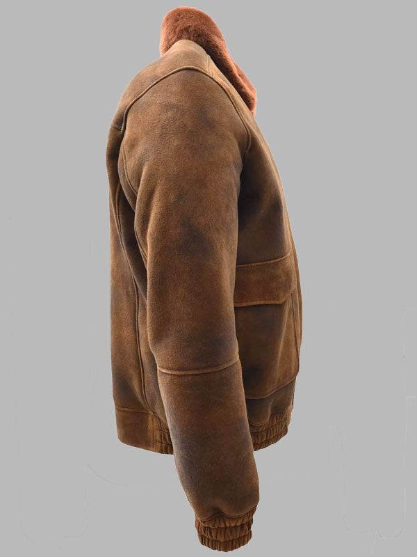 Men’s Vintage Brown Sheepskin Flying Shearling Jacket