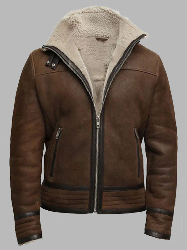 Men's Brown Genuine Shearling Sheepskin Leather Jacket Vintage